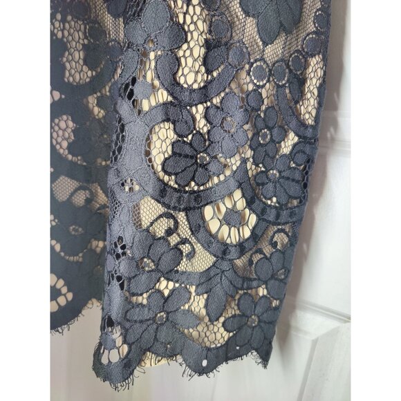 Cece Black Floral Lace Sleeveless Mini Shift Dress W Chiffon Neck Tie 8 - Picture 4 of 7